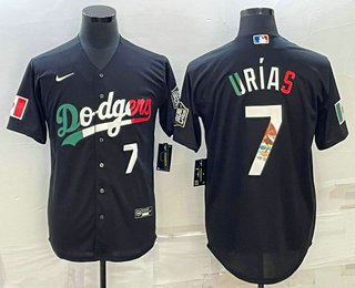 Men's Los Angeles Dodgers #7 Julio Urias Number Black Mexico 2020 World Series Cool Base Nike Jerseys